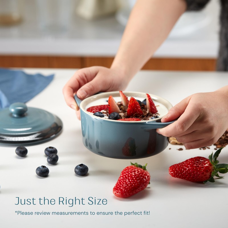 Kook Ceramic Mini Cocotte Set, Small Casserole Dishes with Lids