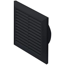 Black Air Vent Grille 170mm x 170mm with 100mm Pipe Hose Connector for External and Internal Ventilation Cover