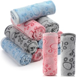 Tegeme 12 Pieces Pet Blanket Soft Fleece Dog Fluffy Doggie Warm Felt Throw Spring Cute Paw Print Puppy Kitten Sleep Mat Bed Covers for Cat(23 x 16 Inch,Multicolor)