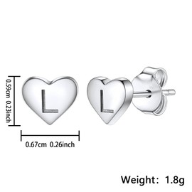 Delicate S925 Silver Heart Pendant Earrings Gift 26 Letter Initial A-Z Stud Erarrings For Women Girls Mum Daughter Sisters Friends Lover Birthday Christmas Party Silver Jewellery (L)