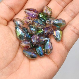 FAMLEAF 50PCS 10x15mm Crystal Glass Teardrop Beads for Jewelry Making, DIY Bracelet Necklace