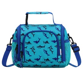 VASCHY Lunch Bag for Kids, Boys Cute Reusable Insulated Large Lunch Box Container for Preschool Daycare School Kindergarten Blue Sharks