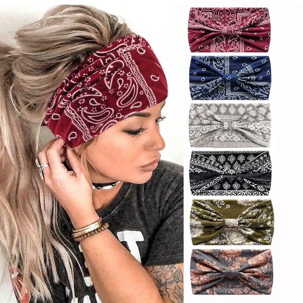 6Pcs Headbands for Women Wide Knotted Turban Bandana Boho Head