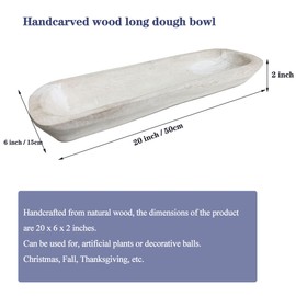 BEDAZE Wooden Dough Bowls Decorative，Rustic Bread Long Bowls Decor Wood Tray, Hand Carved For Table Centerpiece Decor, Home Decor(20 * 6 * 2 inch white)