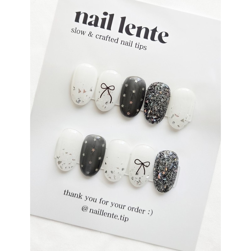 Black Ribbon Nail ★ Star Spangle Point ★ Handmade Nail