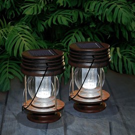 Solar Lantern - Hanging Solar Lights Outdoor - 2 Pack Solar Powered Waterproof Led Lanterns Vintage Design for Landscape Yard Garden Pathway Beach Pavilion Decoration (White Lights)