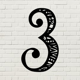 Henna House Numbers, House Numbers for Outside, Floating House Numbers, Custom Metal Address Signs for Houses, Large Number Address Plaque, Mid Century Modern, Art Deco House Numbers (6", 3, Black)