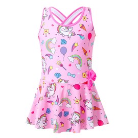 MZSYLK Girls Unicorn Swimming Costume Cute One Piece Swimwear Children Bathing Suit Thick Strap Pink