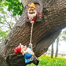 Climbing Elves Tree Peeker Decor, Handcrafted Resin Gnome Garden Sculpture, Designed for Outdoor Tree Trunk Decoration, Gardening, and Landscape Ornamentation, Featuring Whimsical Treehouse Elves