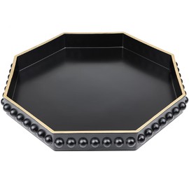 SforGUVA Black Serving Tray for Coffee Table, Octagonal Beaded Plastic Decorative Tray for Ottoman, Kitchen Counter, Living Room, Outdoor Lacquer Tray for Entertaining