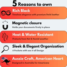 MOTO4X Premium Leather with Magnetic Shut Car Registration and Insurance Card Holder, Glove Box Organizer for License, Cards & Documents, a Car Wallet for All Vehicle Needs and Car Accessories: Black