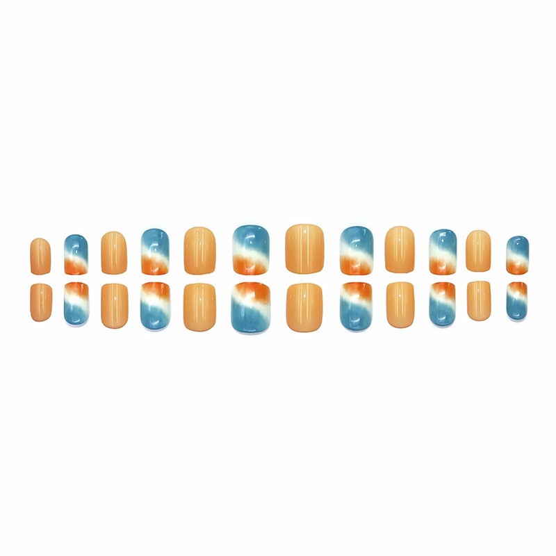 Nail Tips, Short, 24 Pieces, Nail Tips, Gradient, White, Blue,