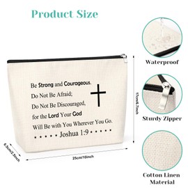 Inspirational Christian Gift Cosmetic Bag Religious Confirmation Gifts Joshua 1:9 Catholic Gifts Birthday Christmas Graduation Easter Presents for Women Her Friend Sister Travel Makeup Bag