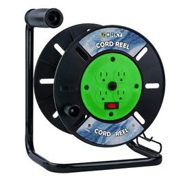 Zorky Extension Cord Storage Reel, Retractable Heavy Duty Open Cord Reel for 12/3,14/3,16/3 Gauge Extension Cord, Portable Empty Hand Wind Power Cord Roller Holder with 4-Grounded Outlets