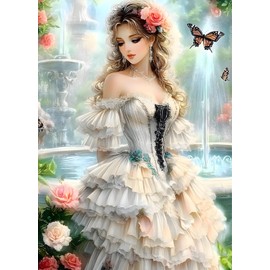 Ohhvvow Princess Diamond Art Kit for Adults, 12x16 Inch Beautiful Girl & Fountain Diamond Painting with Butterfly, DIY 5D Full Drill Gem Dotz Craft Kits, Home Wall Decor, Gift for Women & Beginners