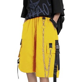 DINGJIUYAN Loose Cargo Shorts with Chain Women Large Pocket Harajuku Short Pants Couple Trendy Summer Hip Hop Goth Shorts