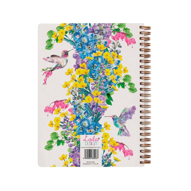 Lola Design - Large Spiral Notebook Organiser, Botanical Hummingbird Design