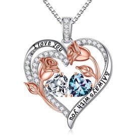 TINGN Gift for Women - 925 Sterling Silver Heart Pendant Birthstone Necklace for Women Valentine's Day Mother's Day Christmas Birthday Jewellery Gift for Wife Girlfriend, Sterling Silver