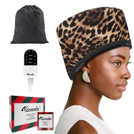 VICARKO Hair Steamer for Deep Conditioning, 10-Level Heats Up Quickly, 118” Power Cord, Heating Cap Hot Oil Treatment Heat, Electric Thermal Heated Steam for Natural Black Hair, Animal Print