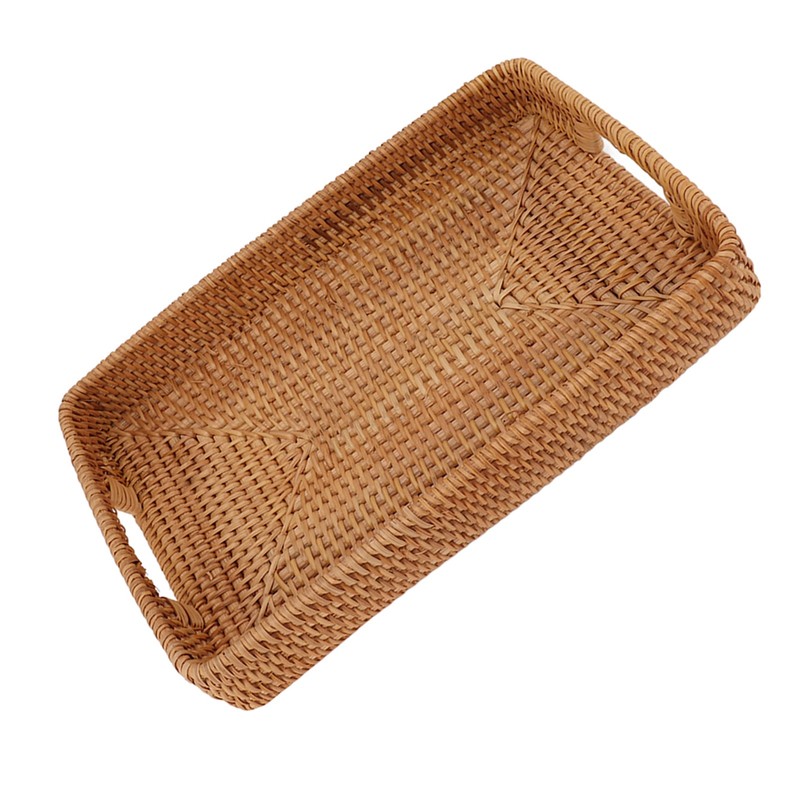 Serving Basket Tray with Handles Rattan Rectangle Large Capacity Durable