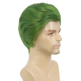 Tseses Short Green Wigs for Men Fluffy Synthetic Hair Heat Resistant Cosplay Anime costumes Male Wig(Dark Green)