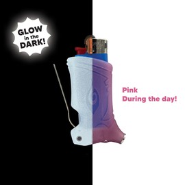 Toker Poker - Mini Bic Lighter Sleeve Glow in The Dark - All Inclusive Tool for Camping and Other (Glow Pink)