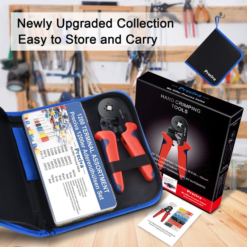 Ferrule Crimping Tool Kit, Preciva AWG23-7 Self-adjustable Ratchet Wire Crimping