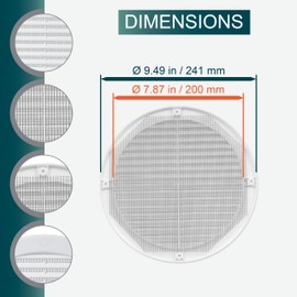 Ecopro Vent / Ø8" Inch Opening Diameter / White Round Vent External Grille with Protective Mesh - Lightweight Plastic Register / Cover Indoor Outdoor Soffit Vent - 9.5'' Outer Diameter