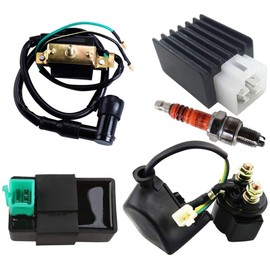 CDI Box Ignition Coil 5 Pin Regulator Rectifier Relay Spark Plug for Kazuma Meerkat 50cc Falcon 70cc 90cc 110cc Taotao Roketa Coolster 110CC ATV 3050B by Lucky Seven