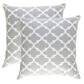 TreeWool Trellis Accent Set of 2 Cotton Canvas Cushion Covers (40 x 40 cm, Silver Grey)