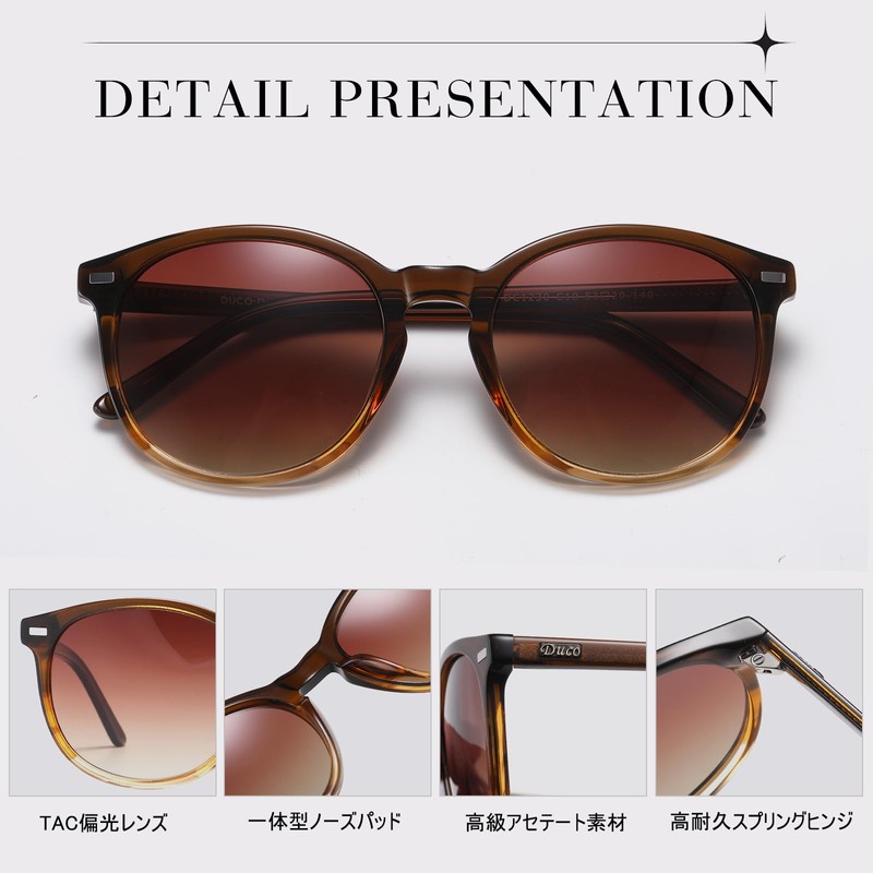 DUCO 1230 Women's Sunglasses, Round Sunglasses, UV400, Polarized Lens, Fashion