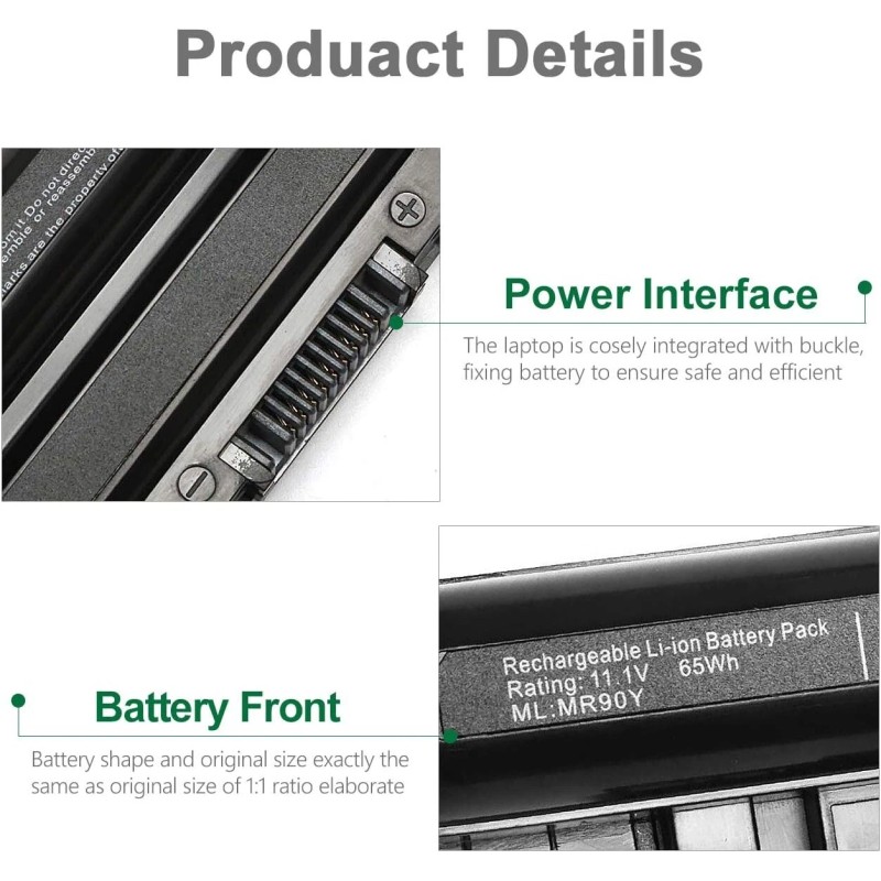 For Dell 65WH MR90Y Battery Compatible with Dell Inspiron 3521