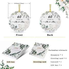 60th Anniversary Wedding Gift 2025 Hanging for Parents,60 Years as Mr and Mrs Wedding Ornament for Couple,60 yr Anniversary Ceramic Decoration for Party Chrismas Hanging