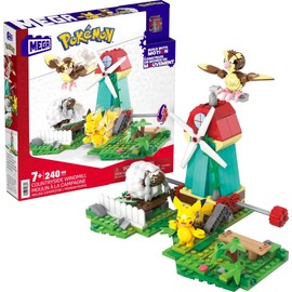 MEGA Pokémon Action Figure Building Toy Set, Countryside Windmill With 240 Pieces, Motion And 3 Poseable Characters, Gift Idea For Kids