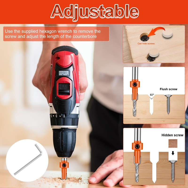 15Pcs Countersink Drill Bit Set Steel Tapered Drill Bits with