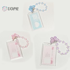 UOPR Transparent Acrylic Pass Case, Commuter Card Case, Coil Chain, Thin, Women's, Girls, College Students, High School Students, Work, School Idol Photo Card Holder, Key Ring, D