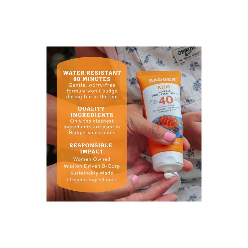 Badger - SPF 40 Clear Zinc Kids Sports Sunscreen Cream,