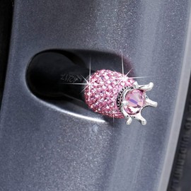 Milisten 4pcs Crown Shape Tire Valve Caps Shining Dustproof Wheel Stem Covers for Cars Motorcycles and Bicycles Pink Design Exquisite Accessories