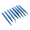 8pcs Eyelash Tweezers Stainless Steel Fine Tip Ergonomic Blue Titanium