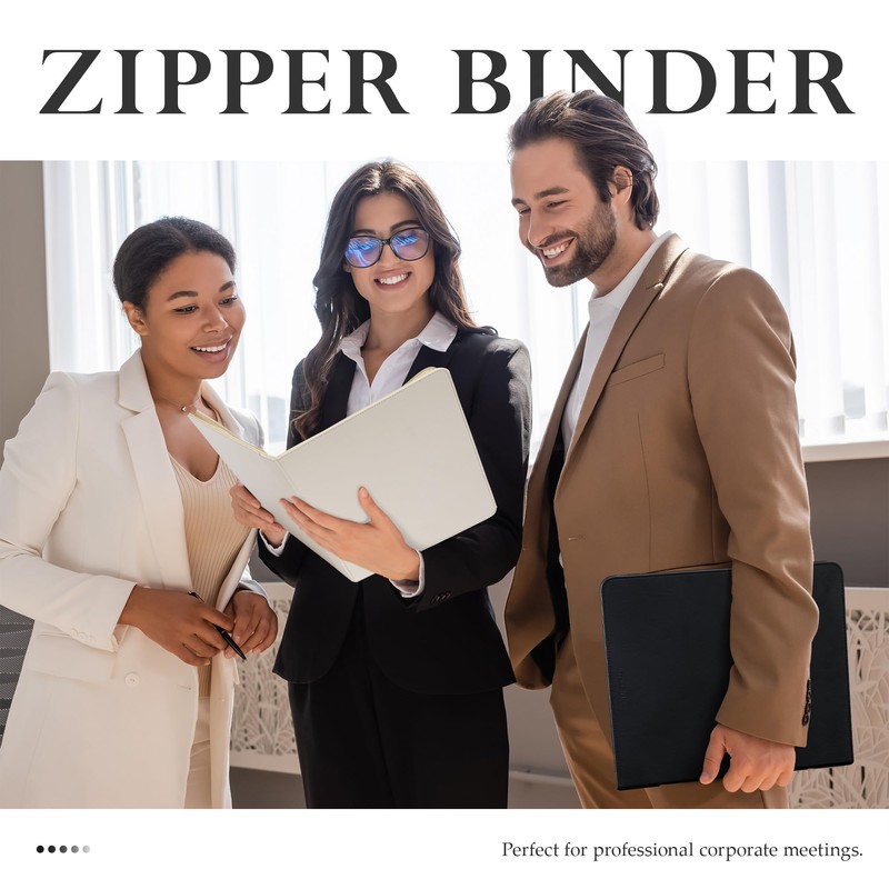 EYROZILL Zippered Leather 3 Ring Binder Organizer with Pockets –