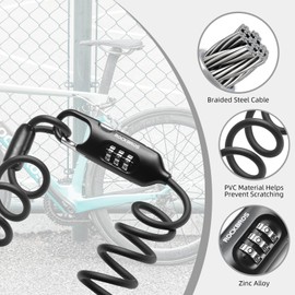 ROCKBROS Bike Lock Cable Combination Motorcycle Helmet Lock High Security Bicycle Lock - 6FT Long, Portable, Anti-Theft, for Scooter/Bicycle/Ebike