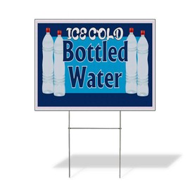 Fastasticdeals Weatherproof Yard Sign Ice Cold Bottled Water Restaurant Cafe Bar B White Lawn Garden 24x18 Inches 1 Side Print
