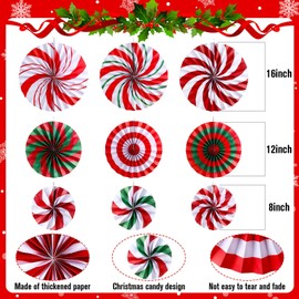 Outus 25 Pcs Christmas Party Decorations Supplies Merry Christmas Party Banner Red Green White Christmas Paper Fans Flower Pom Poms Hanging Swirls Pennant Circle Dots Garland for Xmas Birthday Decor