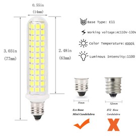 G MGY OLED E11 LED Bulb, LED E11 Dimmable, E11 Mini Candelabra Base, 100W 120W Halogen Bulb Replacement, 9W, 1100LM, AC110V-130V, for Indoor Decorative Lighting (White 6000K 2-Pack)