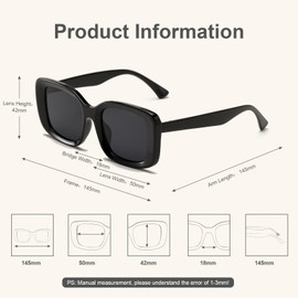 VIA LEECA Retro Square Sunglasses Women Men, 90s Black Sun Glasses Vintage Trendy Fashion Sun Glasses Aesthetic Accessories for Party Gift