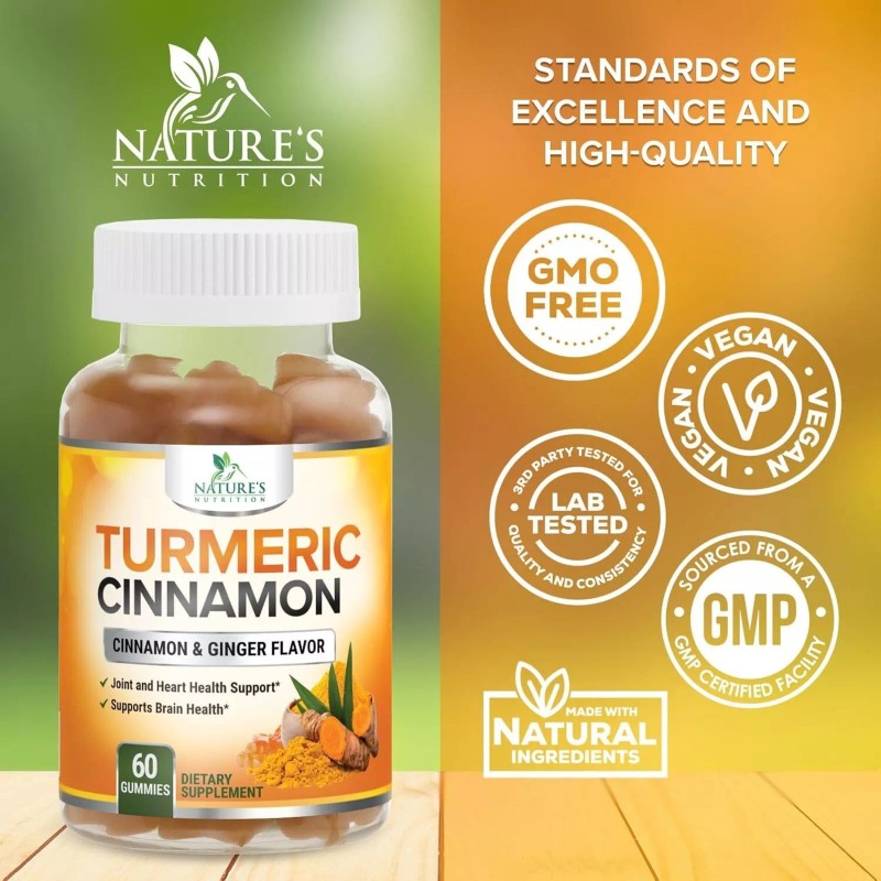 Nature's Nutrition Turmeric Ginger Cinnamon Gummies - Vegan Turmeric Curcumin