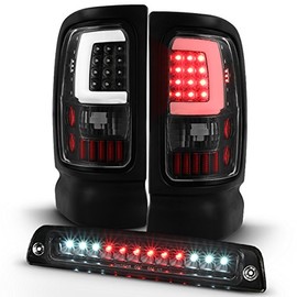 AKKON - For [LED Set] 94-01 Dodge Ram Black Bezel C-Shape Light Tube Tail Lights + 3rd Brake Lamp