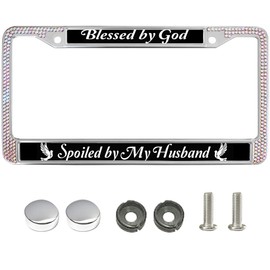 Christ Follower Bling Glitter License Plate Frame Bible Inspiration Rhinestone License Plate Frame Chrome Blessed by God Spoiled by My Husband Glittery License Plate Frame for Christian People