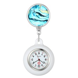 OIDEA Retractable Nurse Watch for Nurses Doctors: Starry Sky Pattern Silicone Cover Lapel Nurse Watch Clip-on Hanging Fob Pocket Badge Watches with Second Hand, White