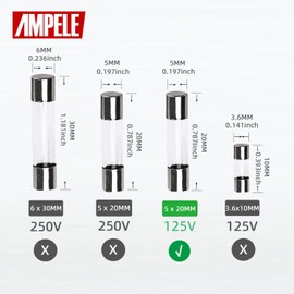 AMPELE (Pack of 20) 10A Fast-Blow Fuse 10Amp 125V Glass Fuses 0.2 x 0.78 inch/5 x 20 mm (10Amp)(F10AL, 125V)